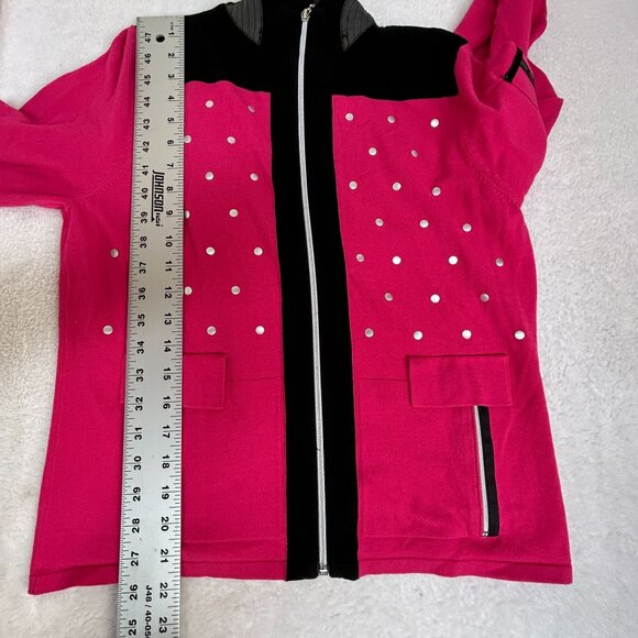 Jamie Sadock Womens Pink & Black Polka Dot Mock Zip-Up Jacket Small Lightweight - Picture 7 of 7